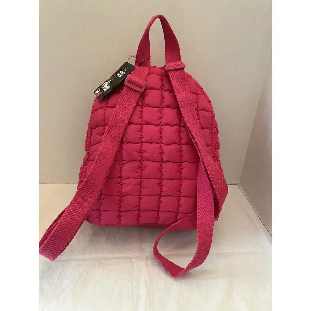 Disney Mickey Mouse Hot Pink Quilted Puffy Nylon Small Backpack NWT
